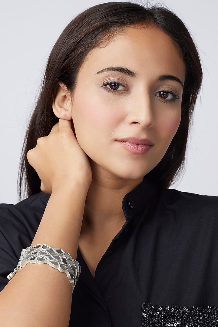 White Finish Synthetic Stones Bangles (Set of 2) by Shringaaar at Pernia's Pop Up Shop