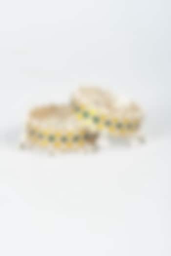 White Finish Bangles With Synthetic Stones (Set of 2) by Shringaaar