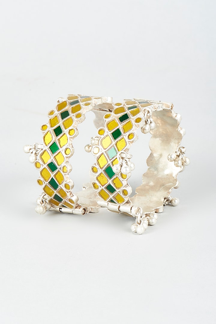 White Finish Bangles With Synthetic Stones (Set of 2) by Shringaaar at Pernia's Pop Up Shop