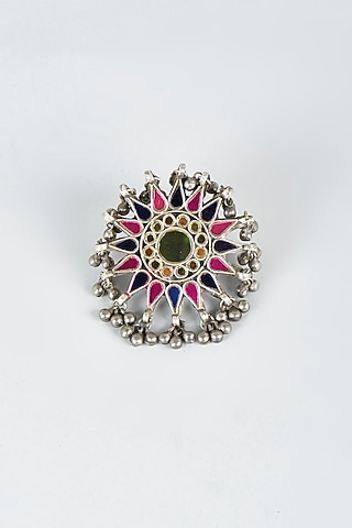 Antique Finish Glass-Cut Kundan Ring by Shringaaar
