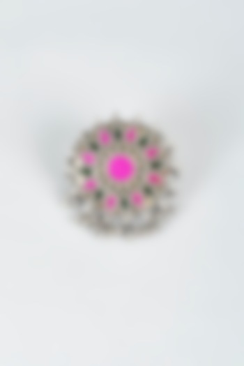 Antique Finish Alloy Ring With Glass-Cut Kundan by Shringaaar