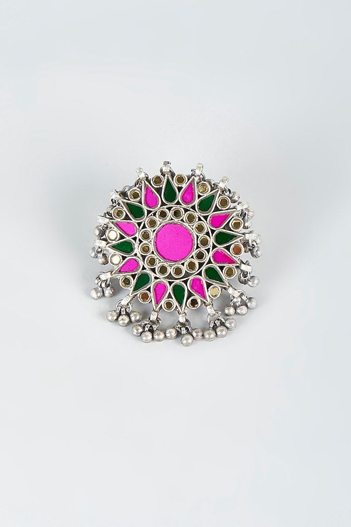 Antique Finish Alloy Ring With Glass-Cut Kundan by Shringaaar at Pernia's Pop Up Shop