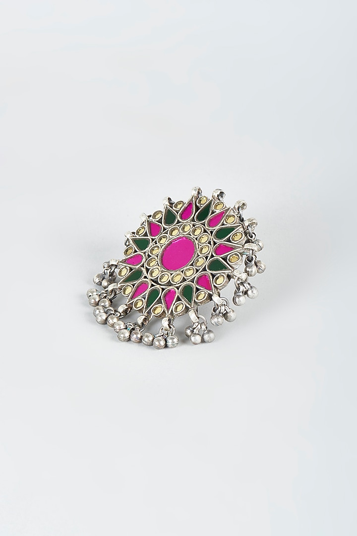 Antique Finish Alloy Ring With Glass-Cut Kundan by Shringaaar at Pernia's Pop Up Shop