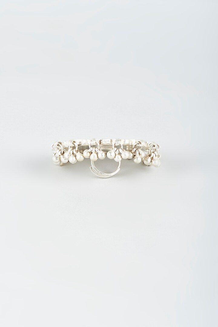 White Finish Ring With Kundan by Shringaaar at Pernia's Pop Up Shop