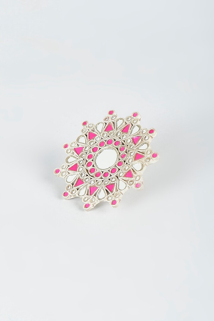 White Finish Ring With Glass Kundan by Shringaaar at Pernia's Pop Up Shop