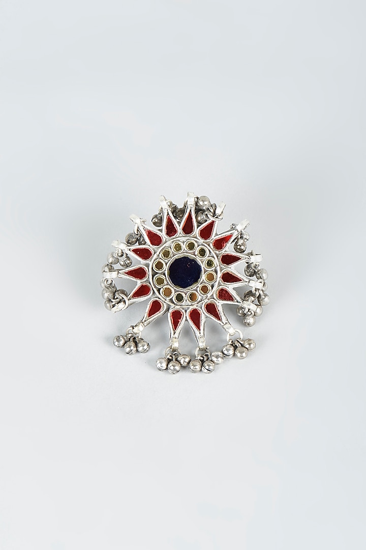 Antique Finish Alloy Ring With Glass Kundan by Shringaaar