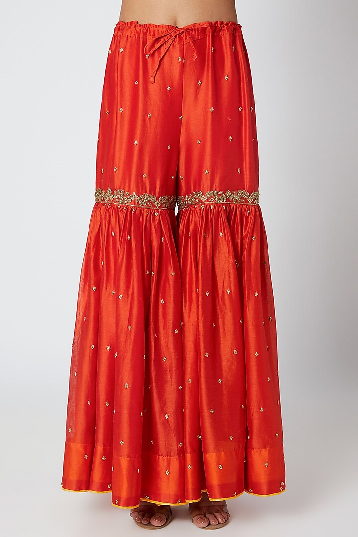 Beige & Orange Embroidered Kurta Set by Sunira at Pernia's Pop Up Shop