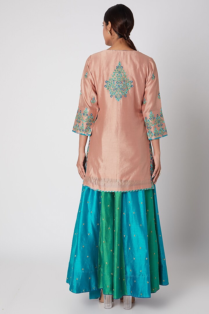 Cobalt Blue & Beige Embroidered Wedding Sharara Set by Sunira at Pernia's Pop Up Shop