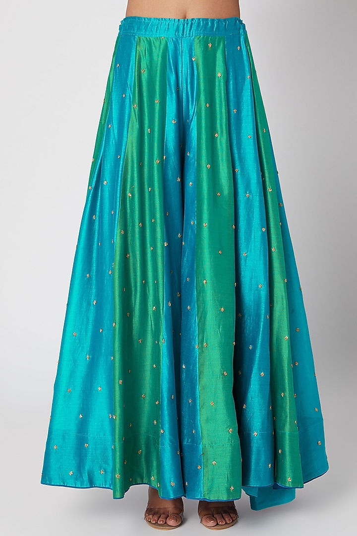 Cobalt Blue & Beige Embroidered Wedding Sharara Set by Sunira at Pernia's Pop Up Shop