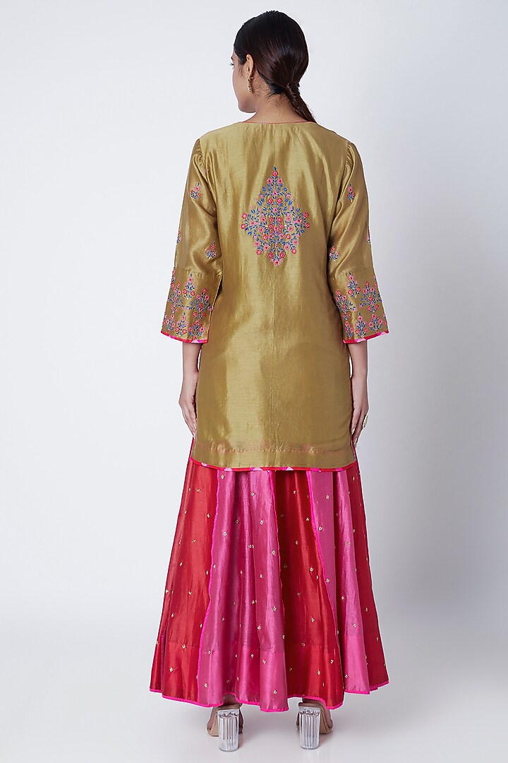 Red & Pink Embroidered Wedding Sharara Set by Sunira at Pernia's Pop Up Shop