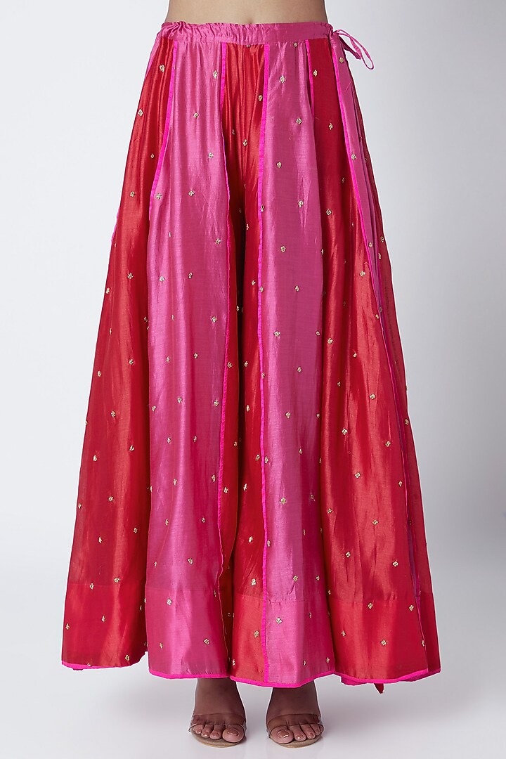 Red & Pink Embroidered Wedding Sharara Set by Sunira at Pernia's Pop Up Shop