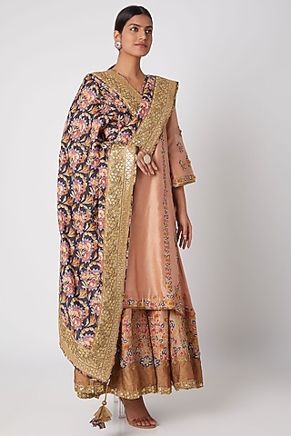 Peach Floral Embroidered Sharara Set by Sunira