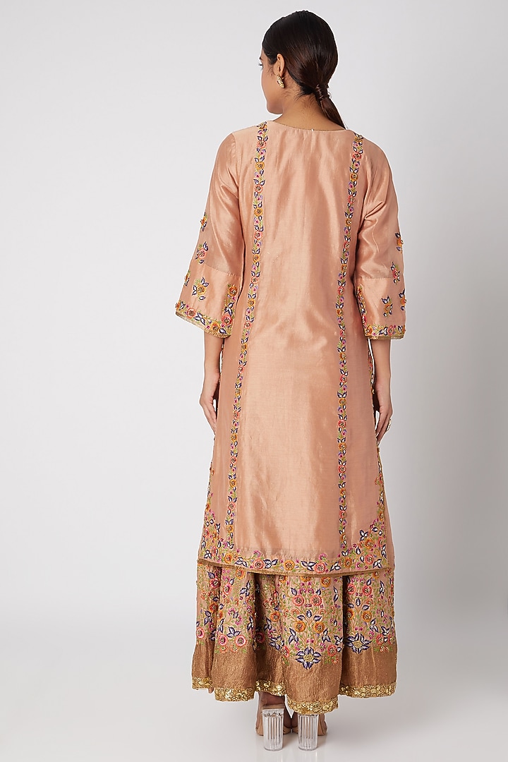 Peach Floral Embroidered Wedding Sharara Set by Sunira at Pernia's Pop Up Shop
