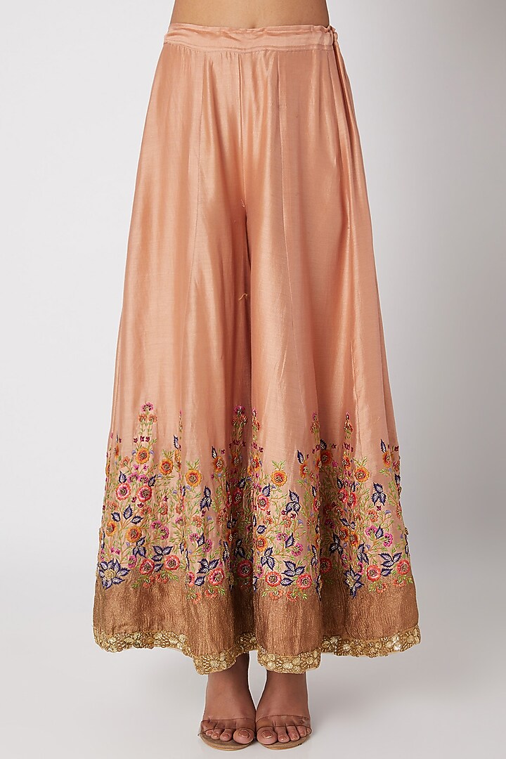 Peach Floral Embroidered Wedding Sharara Set by Sunira at Pernia's Pop Up Shop
