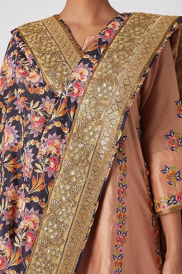 Peach Floral Embroidered Wedding Sharara Set by Sunira at Pernia's Pop Up Shop