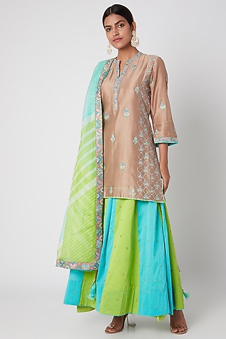 Sky Blue & Mint Green Embroidered Sharara Set by Sunira