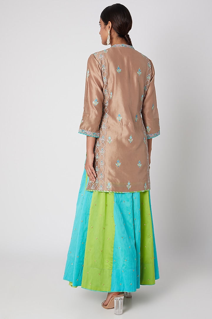 Sky Blue & Mint Green Embroidered Wedding Sharara Set by Sunira at Pernia's Pop Up Shop