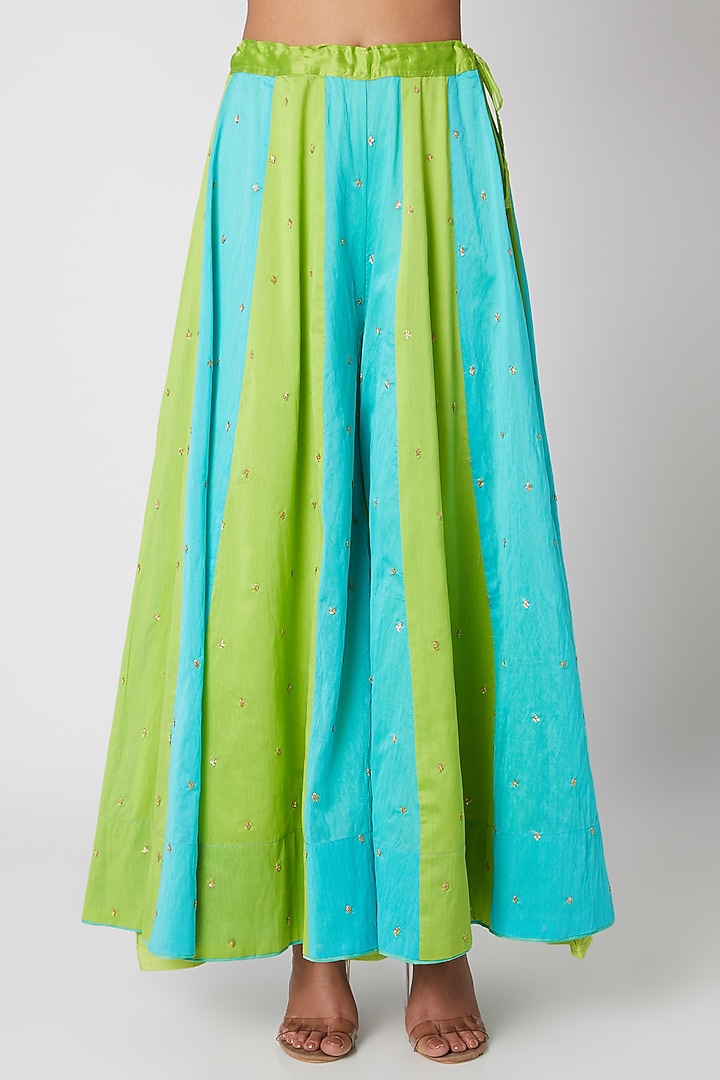 Sky Blue & Mint Green Embroidered Wedding Sharara Set by Sunira at Pernia's Pop Up Shop