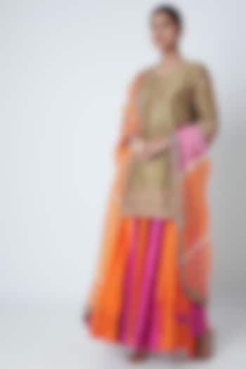 Orange & Purple Embroidered Sharara Set by Sunira