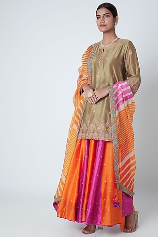 Orange & Purple Embroidered Sharara Set by Sunira