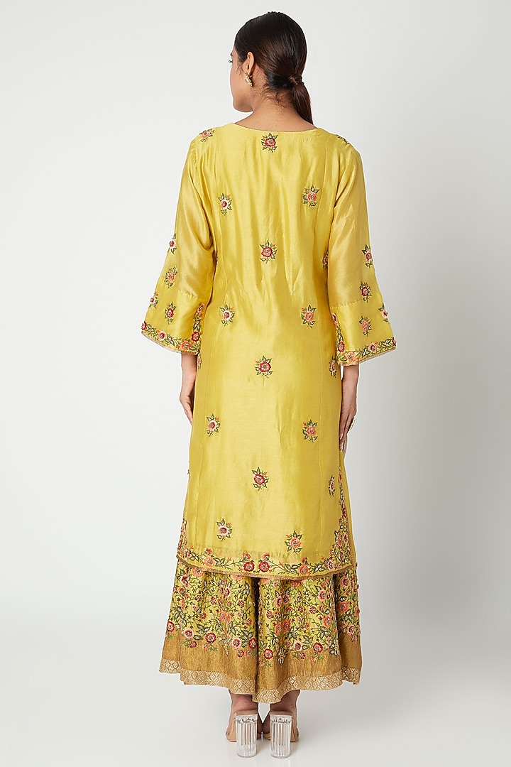 Yellow Floral Embroidered Wedding Sharara Set by Sunira at Pernia's Pop Up Shop