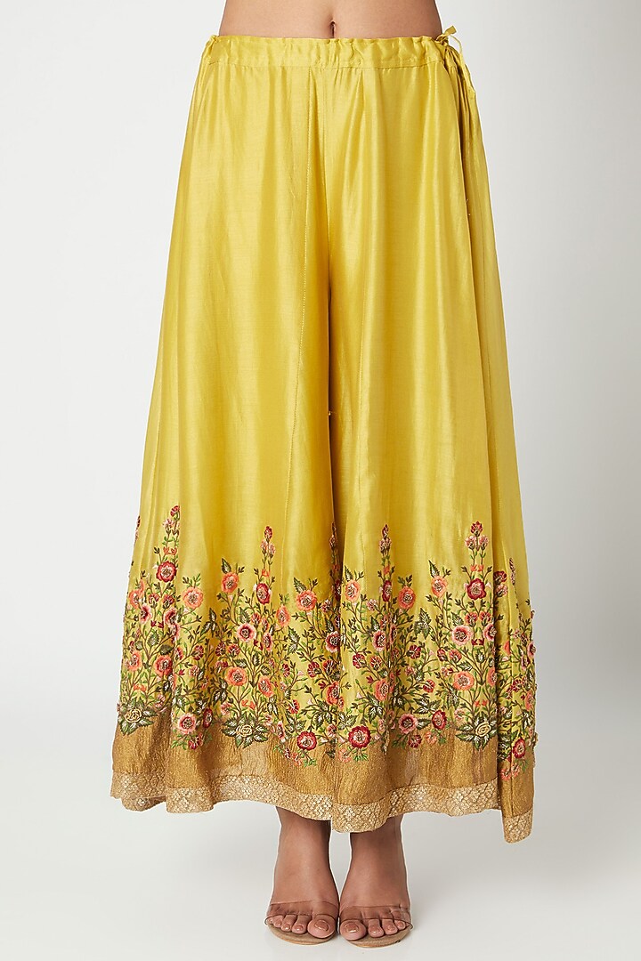 Yellow Floral Embroidered Wedding Sharara Set by Sunira at Pernia's Pop Up Shop