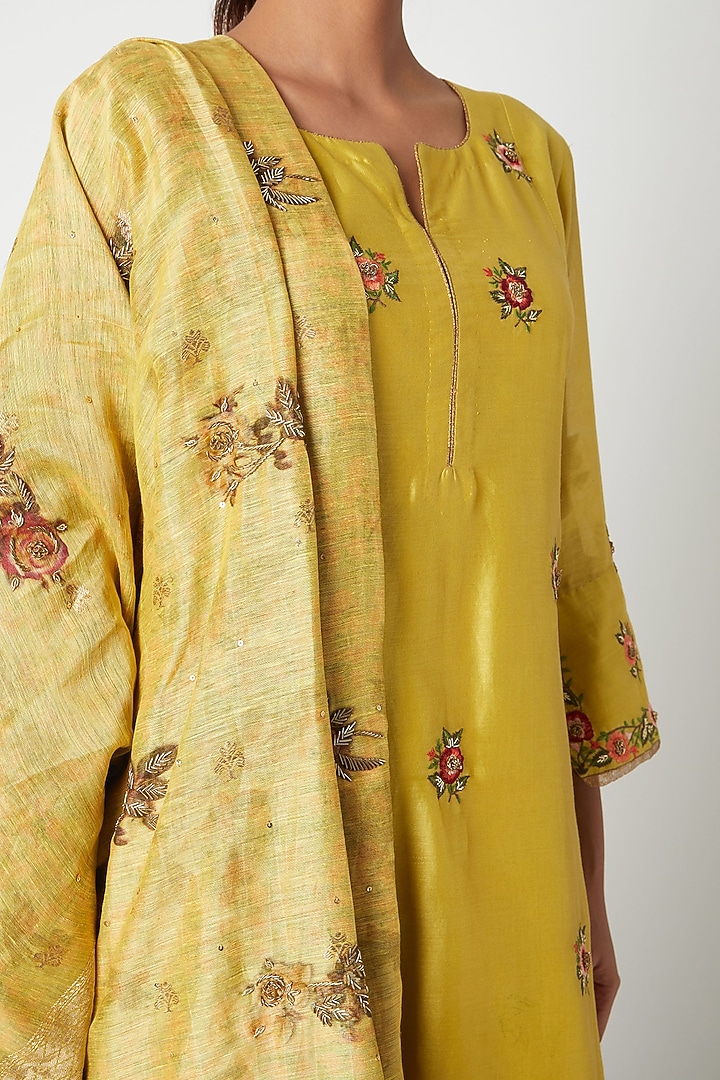 Yellow Floral Embroidered Wedding Sharara Set by Sunira at Pernia's Pop Up Shop