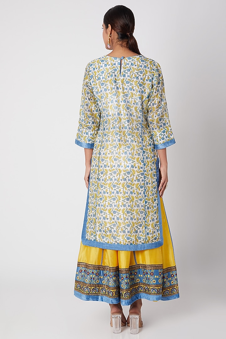 Sky Blue Block Printed & Embroidered Wedding Sharara Set by Sunira at Pernia's Pop Up Shop