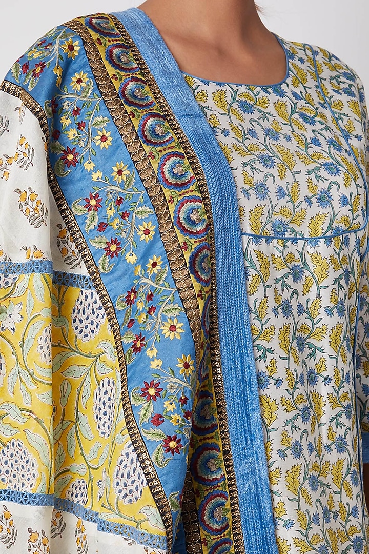 Sky Blue Block Printed & Embroidered Wedding Sharara Set by Sunira at Pernia's Pop Up Shop