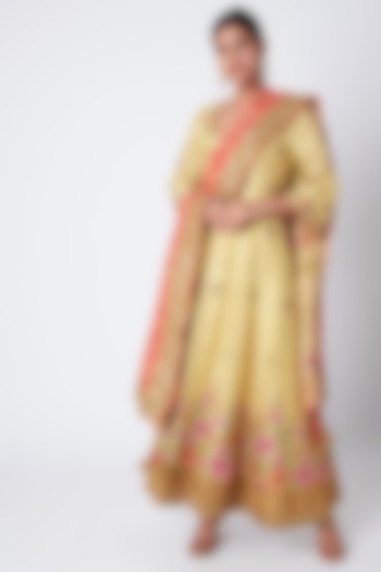 Yellow Embroidered & Printed Sharara Set by Sunira