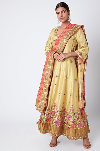 Yellow Embroidered & Printed Sharara Set by Sunira