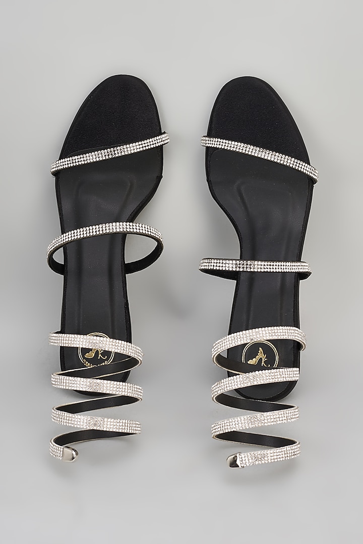 Black Synthetic Bell Bottom Heels by Sana K Luxurious Footwear