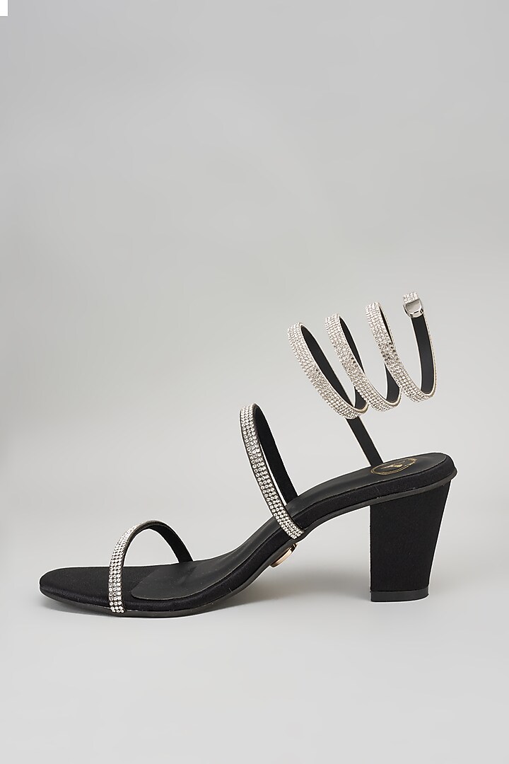 Black Synthetic Bell Bottom Heels by Sana K Luxurious Footwear at Pernia's Pop Up Shop