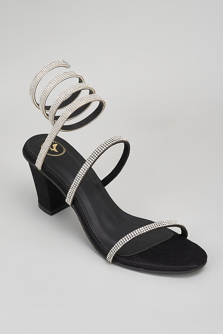 Black Synthetic Bell Bottom Heels by Sana K Luxurious Footwear at Pernia's Pop Up Shop