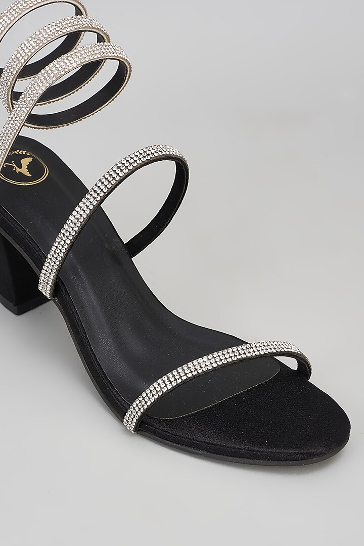 Black Synthetic Bell Bottom Heels by Sana K Luxurious Footwear at Pernia's Pop Up Shop