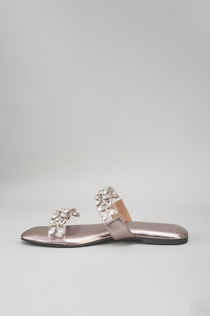 Rose Gold Synthetic Swarovski Embroidered Wedges by Sana K Luxurious Footwear at Pernia's Pop Up Shop