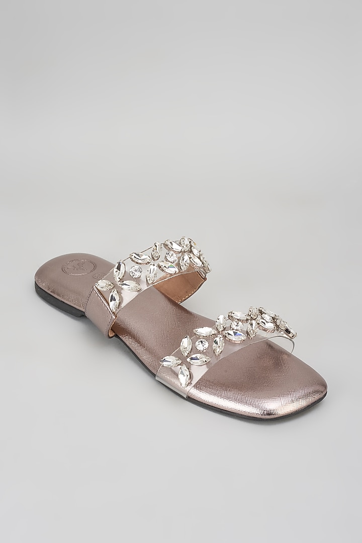 Rose Gold Synthetic Swarovski Embroidered Wedges by Sana K Luxurious Footwear at Pernia's Pop Up Shop