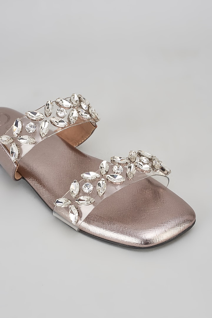 Rose Gold Synthetic Swarovski Embroidered Wedges by Sana K Luxurious Footwear at Pernia's Pop Up Shop
