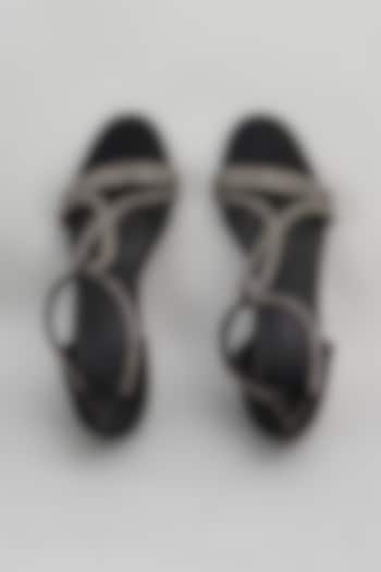 Black Synthetic Rhinestone Embroidered Bell Bottom Heels by Sana K Luxurious Footwear