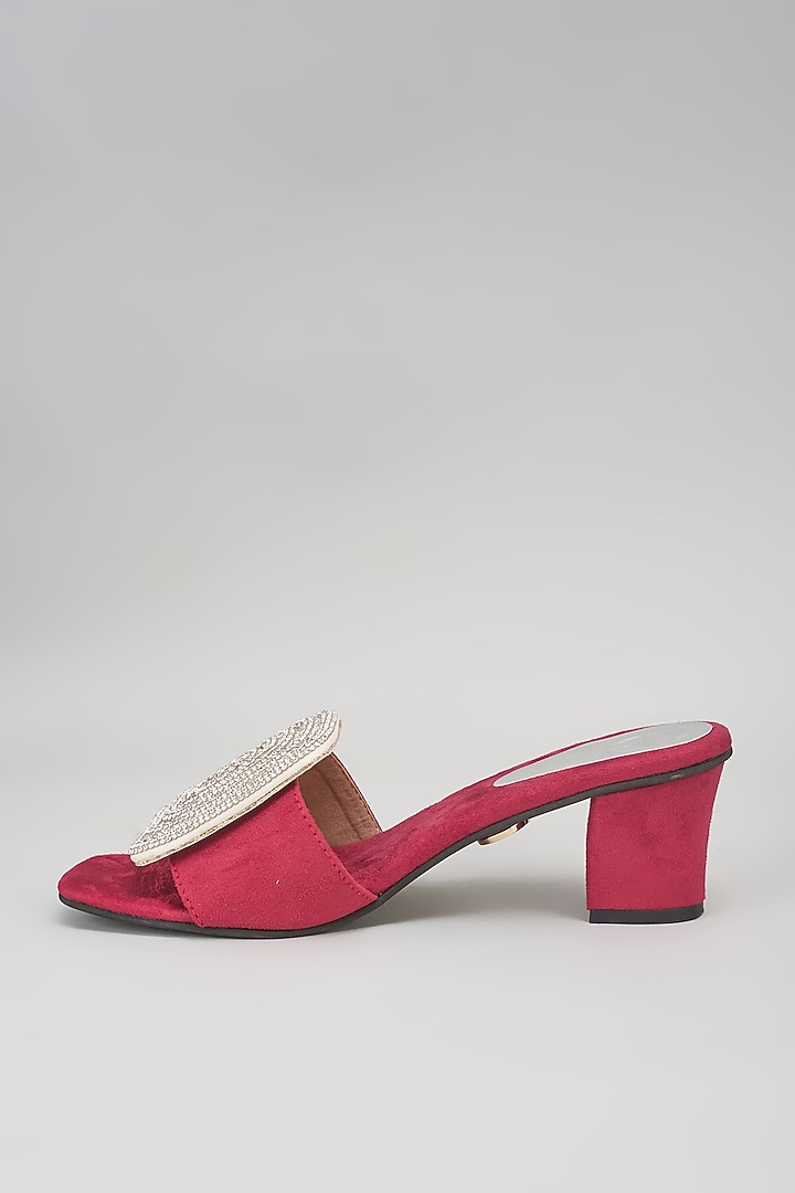 Hot Pink Synthetic Rhinestone Embroidered Bell Bottom Heels by Sana K Luxurious Footwear at Pernia's Pop Up Shop