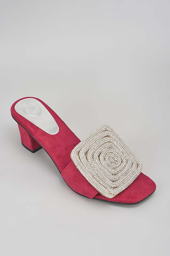 Hot Pink Synthetic Rhinestone Embroidered Bell Bottom Heels by Sana K Luxurious Footwear at Pernia's Pop Up Shop