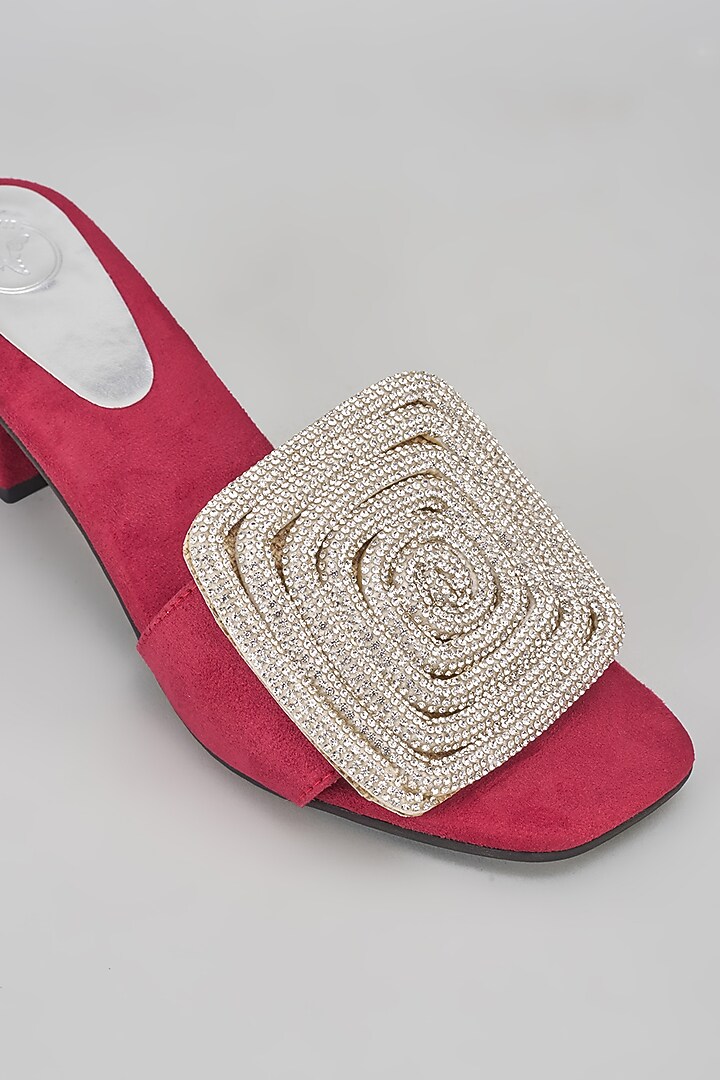 Hot Pink Synthetic Rhinestone Embroidered Bell Bottom Heels by Sana K Luxurious Footwear at Pernia's Pop Up Shop