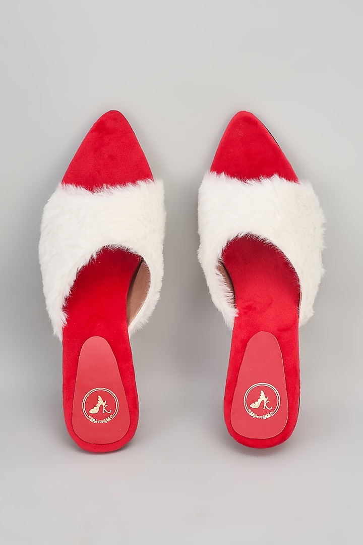 Red Synthetic Bell Bottom Heels by Sana K Luxurious Footwear