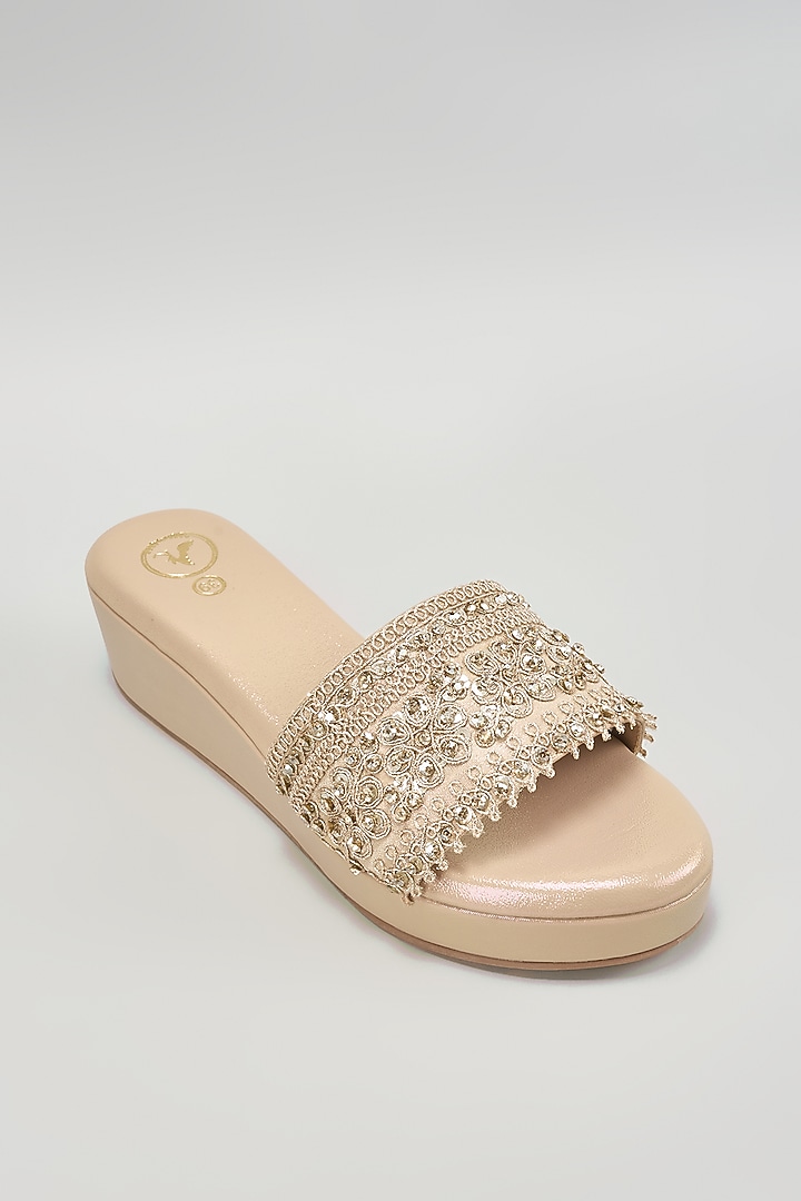 Gold Leather Flats by Sana K Luxurious Footwear at Pernia's Pop Up Shop