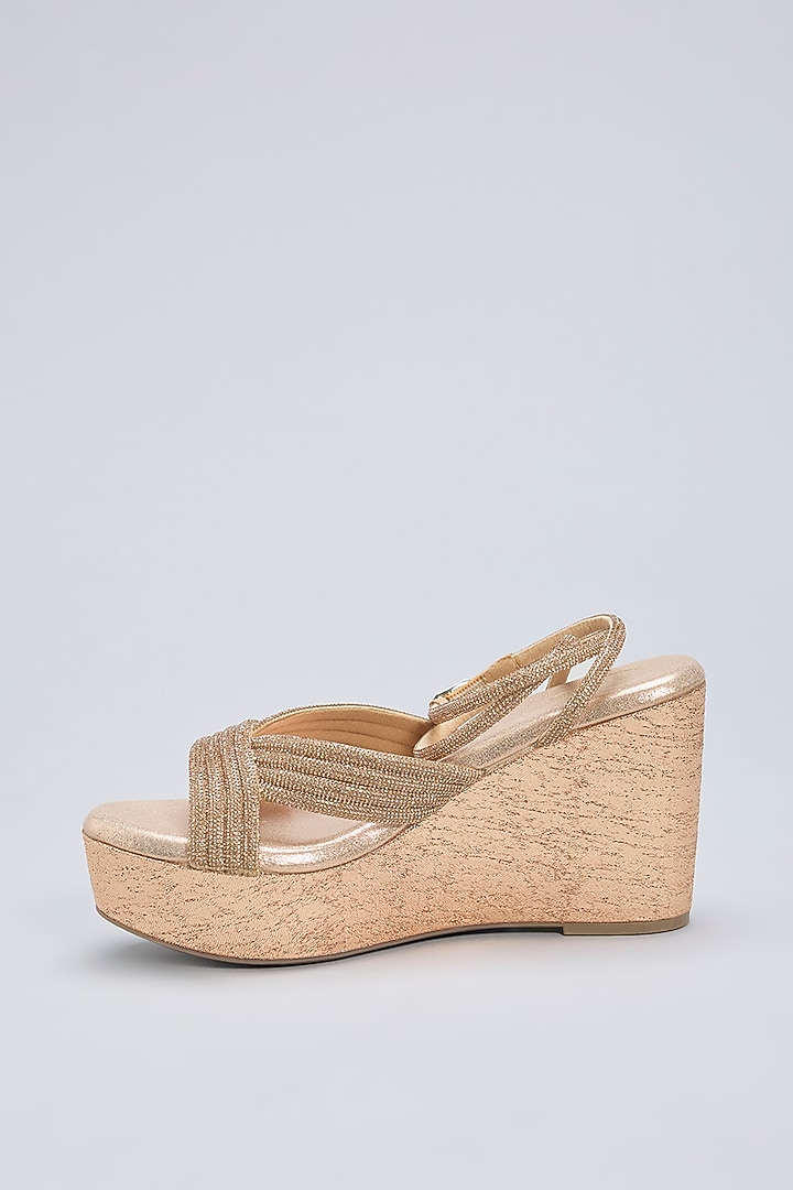 Rose Gold Vegan Leather Rhinestone Embellished Wedges by Sana K Luxurious Footwear at Pernia's Pop Up Shop