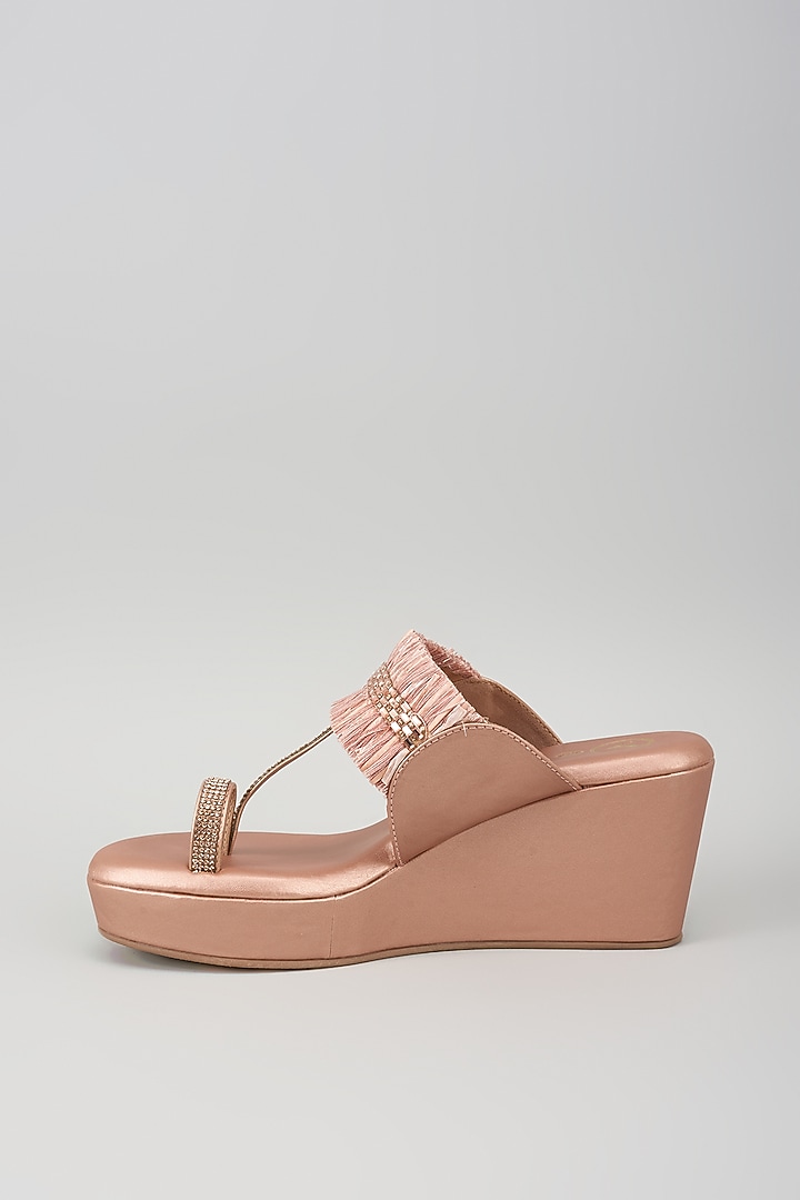 Pink Synthetic Leather Bead Embroidered Kolhapuri Wedges by Sana K Luxurious Footwear at Pernia's Pop Up Shop
