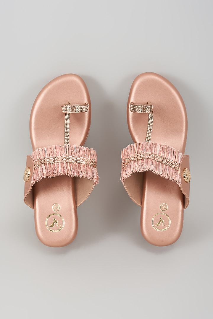 Pink Synthetic Leather Bead Embroidered Kolhapuri Wedges by Sana K Luxurious Footwear at Pernia's Pop Up Shop