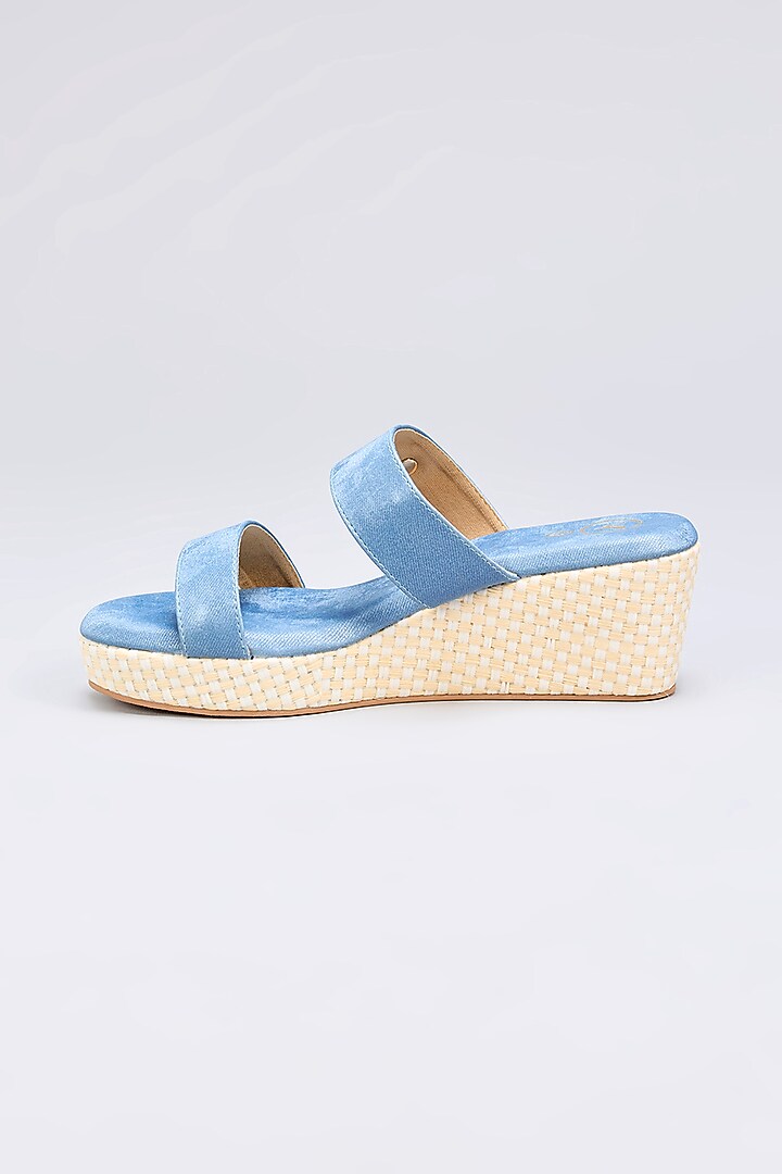 Blue Denim Open Toe Slip-On Wedges by Sana K Luxurious Footwear at Pernia's Pop Up Shop