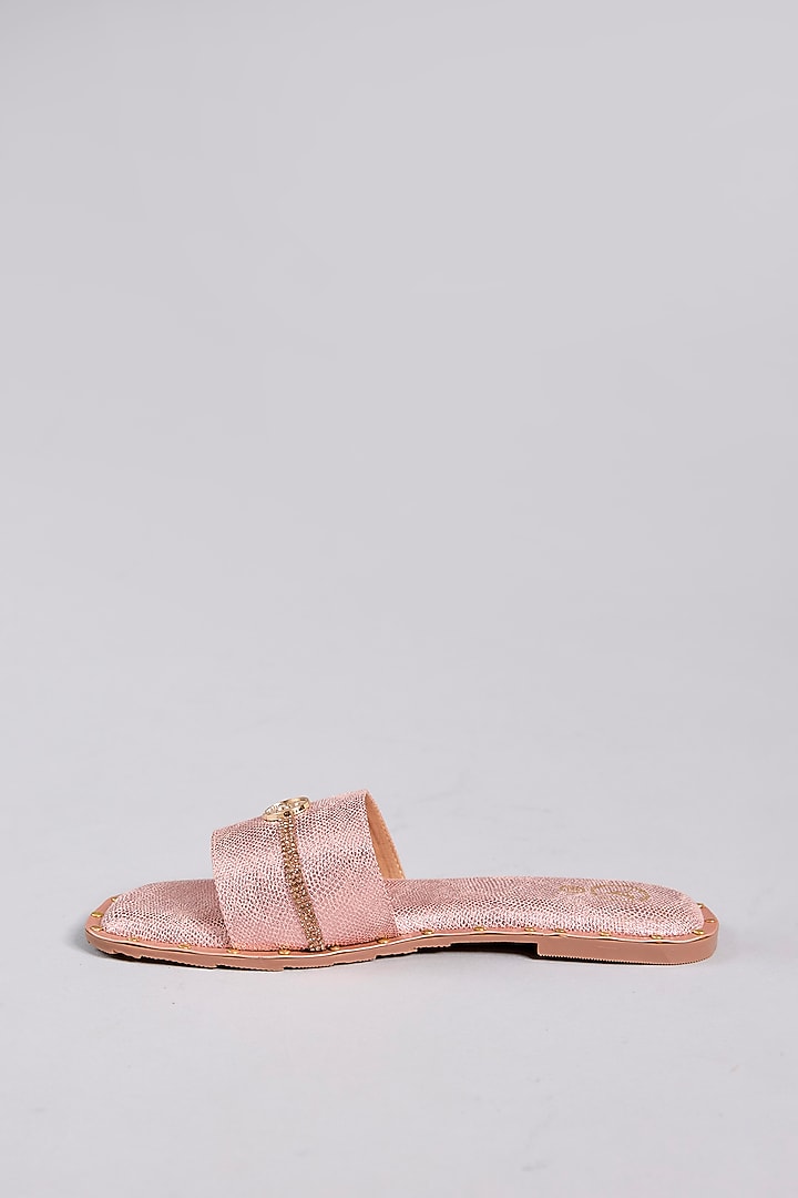 Pink Vegan Leather Rhinestone Embellished Handcrafted Flats by Sana K Luxurious Footwear at Pernia's Pop Up Shop