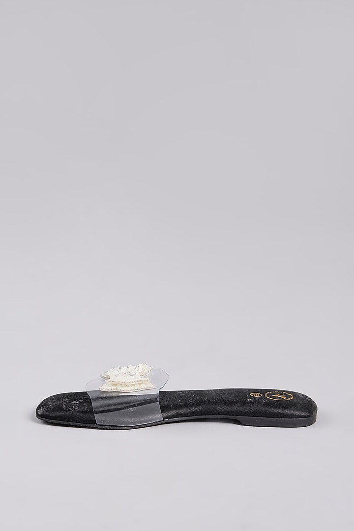Black Vegan Leather Open-Toe Flats by Sana K Luxurious Footwear at Pernia's Pop Up Shop